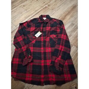 Matchstick Women's Flannel Shirt Plaid Red & Black Long Sleeve Size XXL Roll Tab